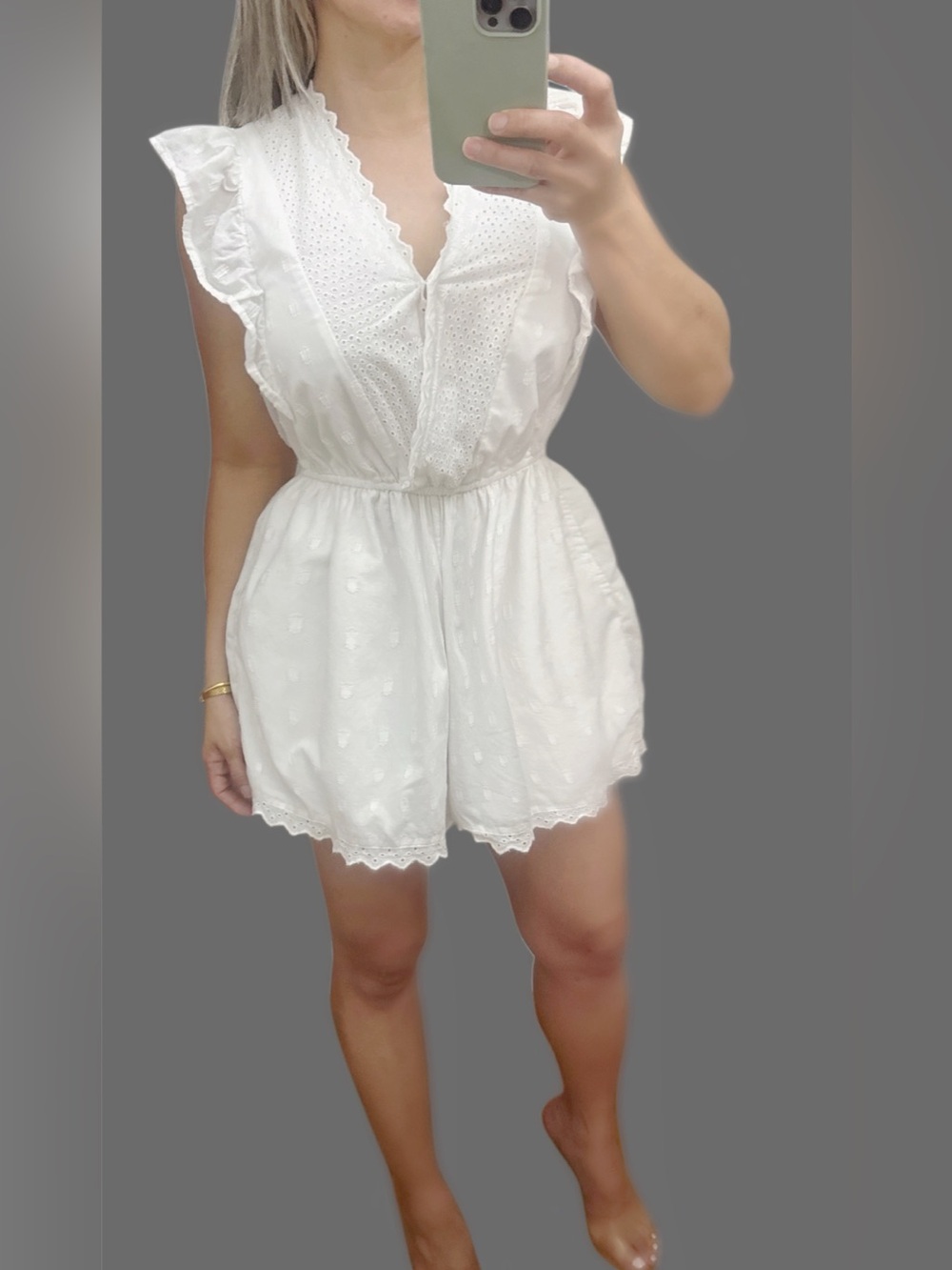 American Eagle Outfitters White Eyelet Romper Medium